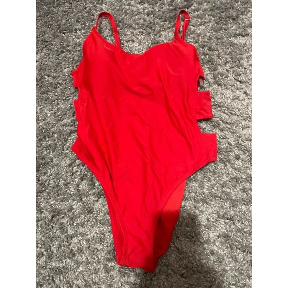 Shade & Shore Womens Size S One Piece Swimsuit Red Side Peek A Boo Swimwear